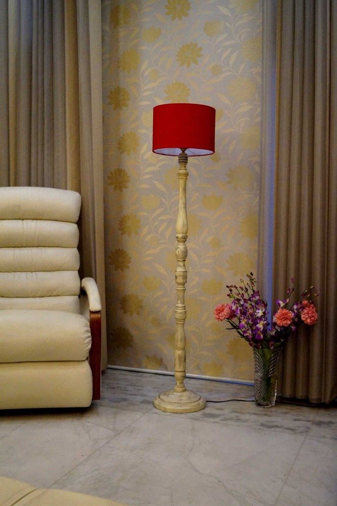 White Mango Wood Floor LAMP with Shade- Drum-Color-RED-image-37