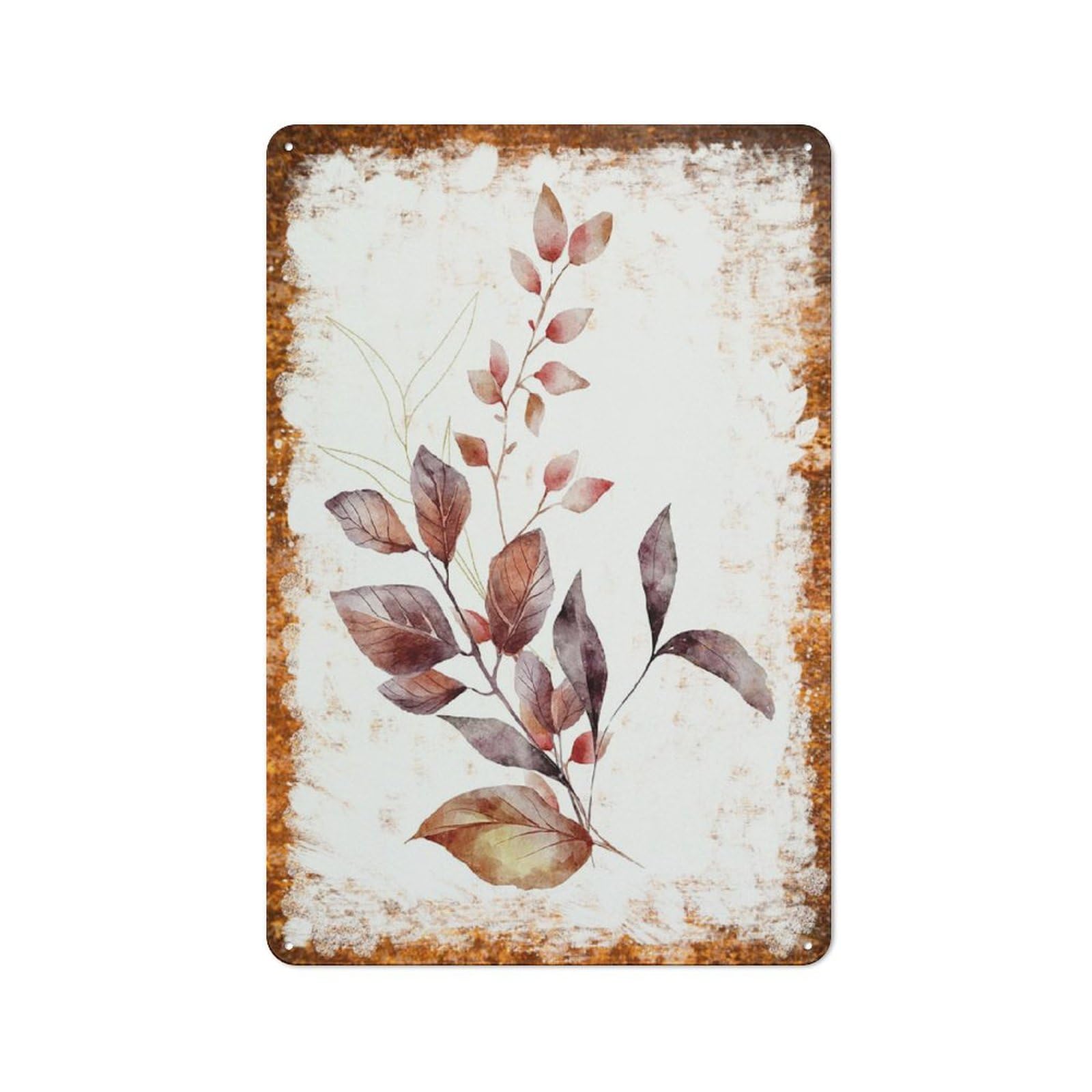 peiyeety Metal Tin Sign Retro Distressed Vintage Rustic Metal Red Brown Leaf Branch Watercolor Print Wall Art Decor for Home Kitchen Bedroom Bathroom Farmhouse Living Room Office Apartment 6x8 INCH