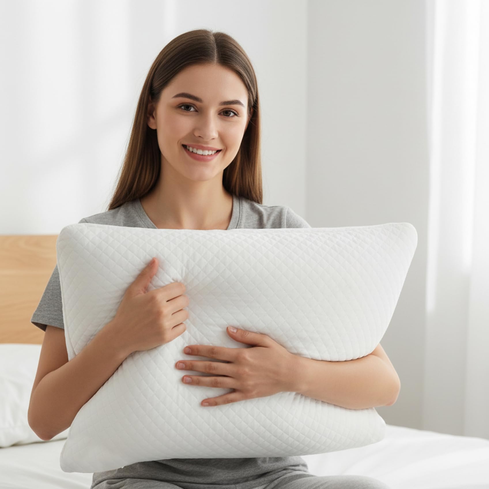 Cuscino queen size in memory foam gel con rivestimento in bambù - Cuscino per alleviare il dolore al collo per chi dorme con la pancia laterale o posteriore
