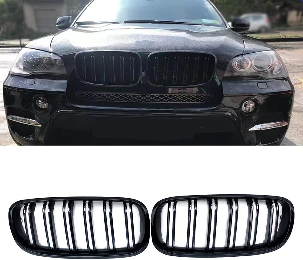 Front Grille Grill for BMW X5 X6 E70 E71 2007-2013 xDrive30i xDrive35i xDrive48i Dual Slat Gloss Black