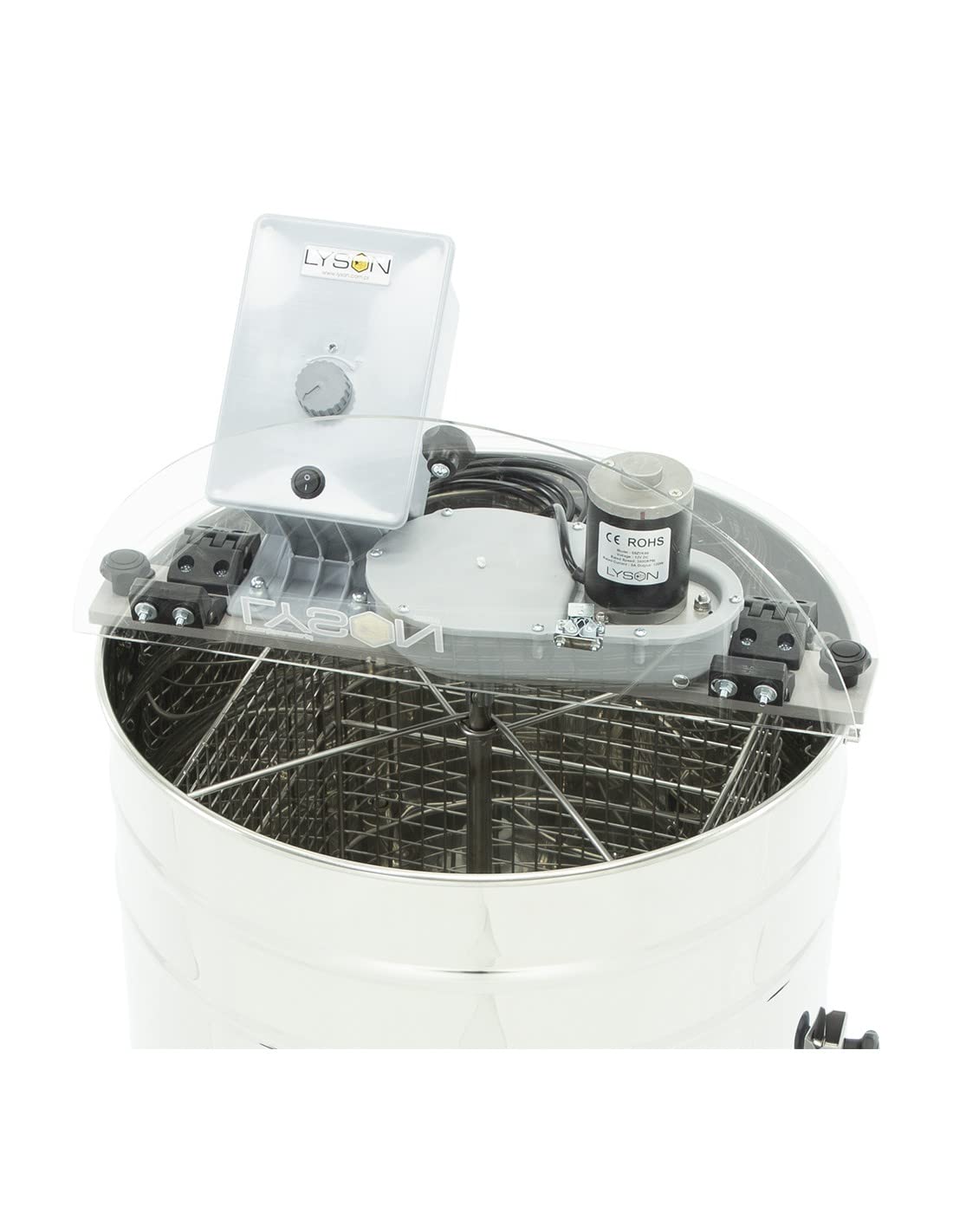 LYSON 4 Waben Honigschleuder Diagonalschleuder elektrischer Antrieb 230V Ø500 DNM Zander LN Honeyextractor mit rostfreiem Ventil Tangentialschleuder für 4 Rähmchen DNM, LN, Zander MINIMA LINE