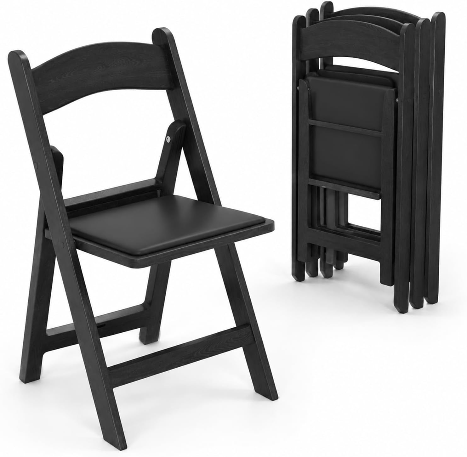 POWERSTONE Folding Chairs 4 Pack, Foldable Chair with Padded Seat, 330Lbs Capacity Lightweight Seat for Indoor Outdoor Office, Wedding, Party, Picnic, Events, Black Resin