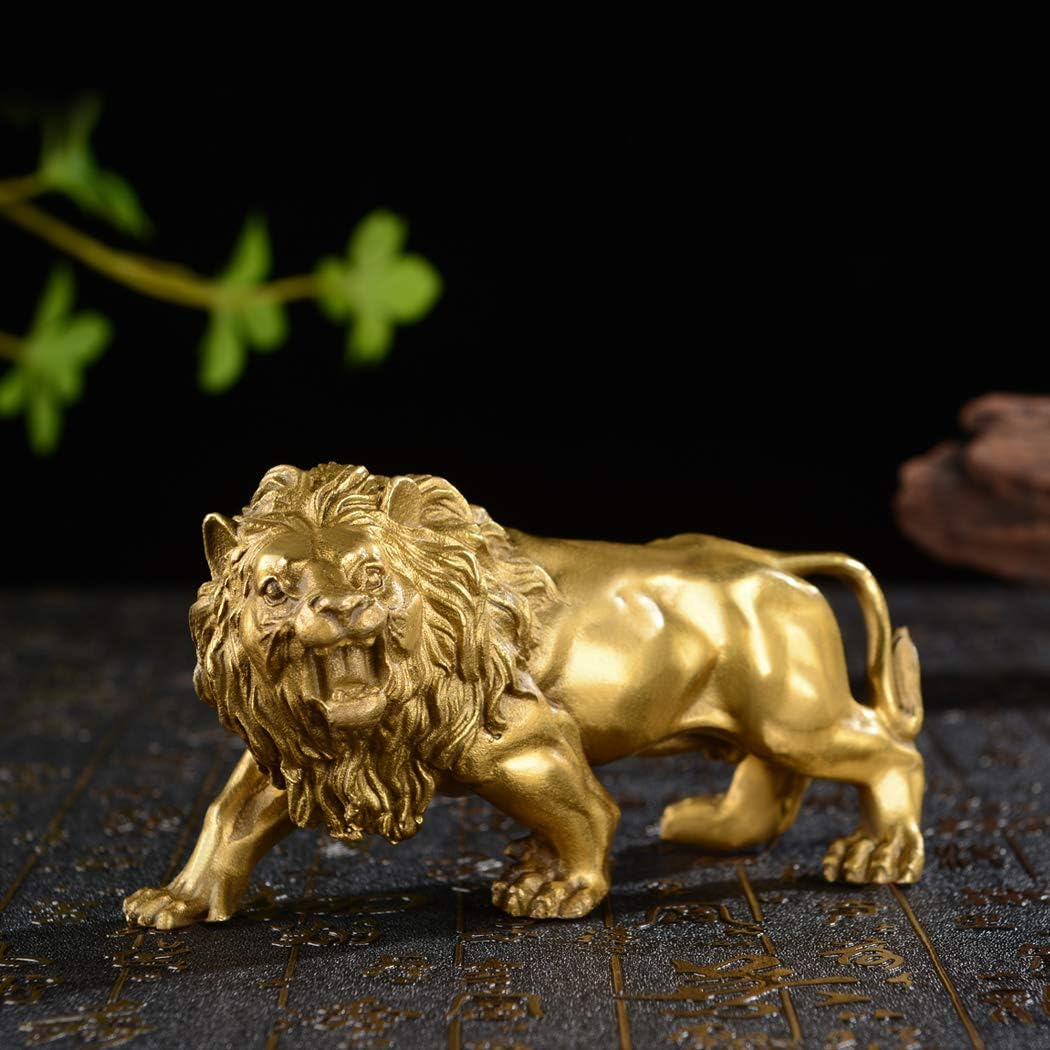 BRABUD Chinese Fengshui Handmade Brass Magical and Noble Lion Statue Attract Wealth Home Decor Housewarming Gift （jinshizi）
