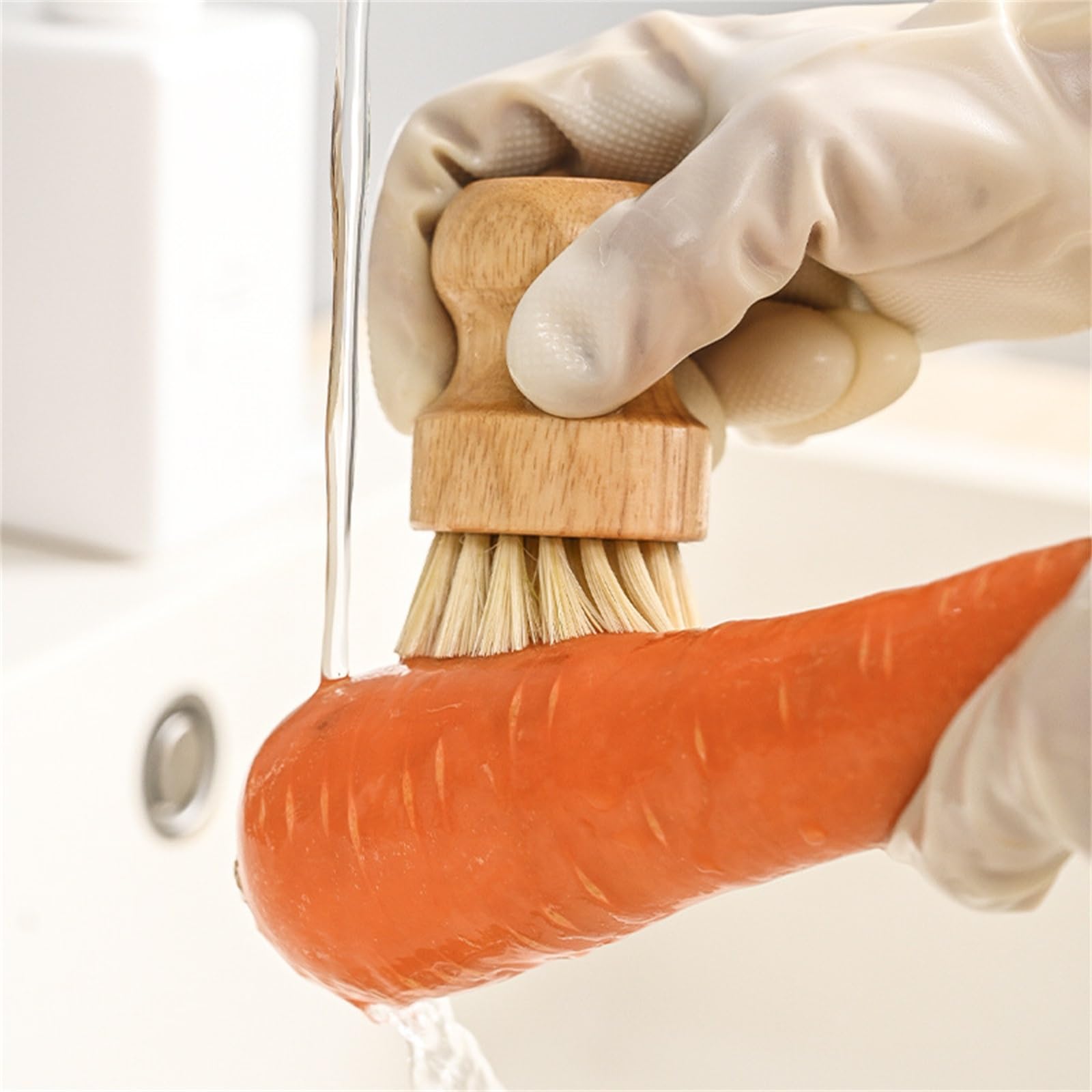 Cepillo para Ollas de Cocina Cepillo de Limpieza Cocina con Mango Corto Madera Maciza para Fregaderos y Encimeras de Cocina