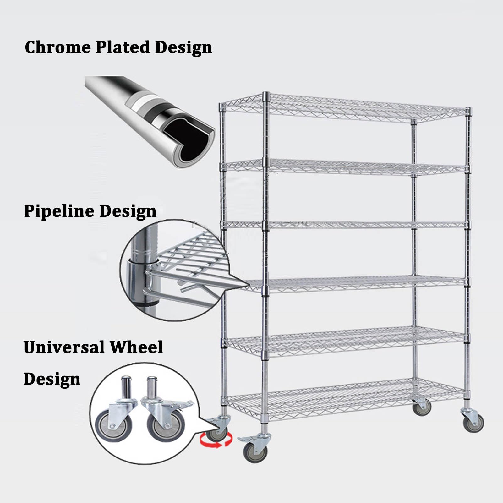 Scaffale regolabile in metallo a 5 ripiani su ruote, versatile per garage, dispensa e organizzazione domestica, soluzione di archiviazione resistente per un facile accesso