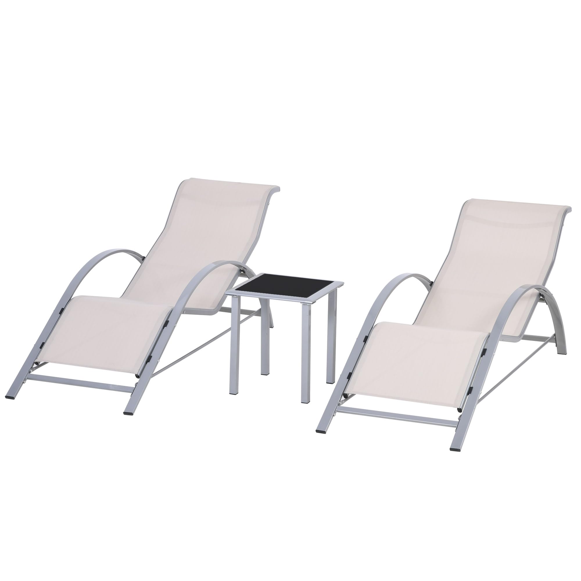 Outsunny Set de 2 Tumbonas Jardín Exterior con Mesa Auxiliar Vidrio Gris