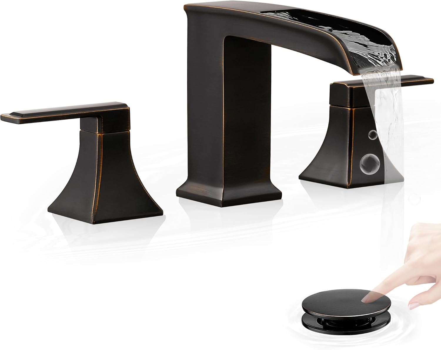 Oil Rubbed Bronze Bathroom Faucet 3 Hole, 4-16 Inch Brass Waterfall Faucet for Bathroom Sink, High Volume Roman Tub Faucet, Oil Rubbed Bronze Bathtub Faucet Set 2 Handle