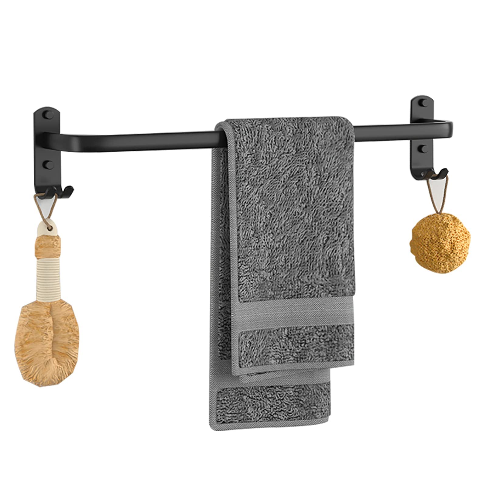 LMYSXAOZ Aluminum Single-Bar Multi-Bar Towel Rack, Multifunctional Wall Mount Bath Rail with 2 Hooks/70Cm/A-Black The New