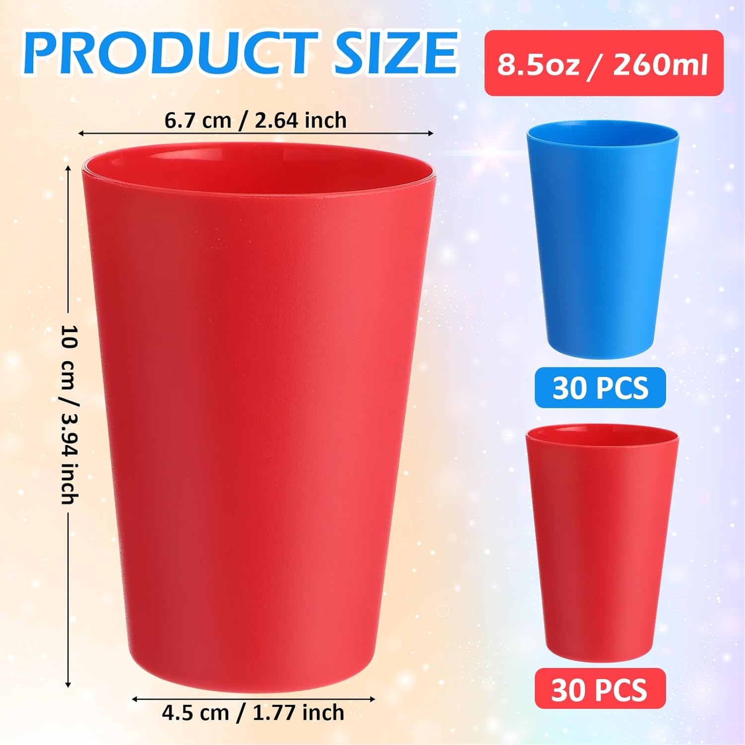 Potchen 120 Pieces Plastic Cups Kids 8.5 oz Reusable Children Drinking Cups Juice Tumblers for Toddler Adults for Parties School (Red,Blue)
