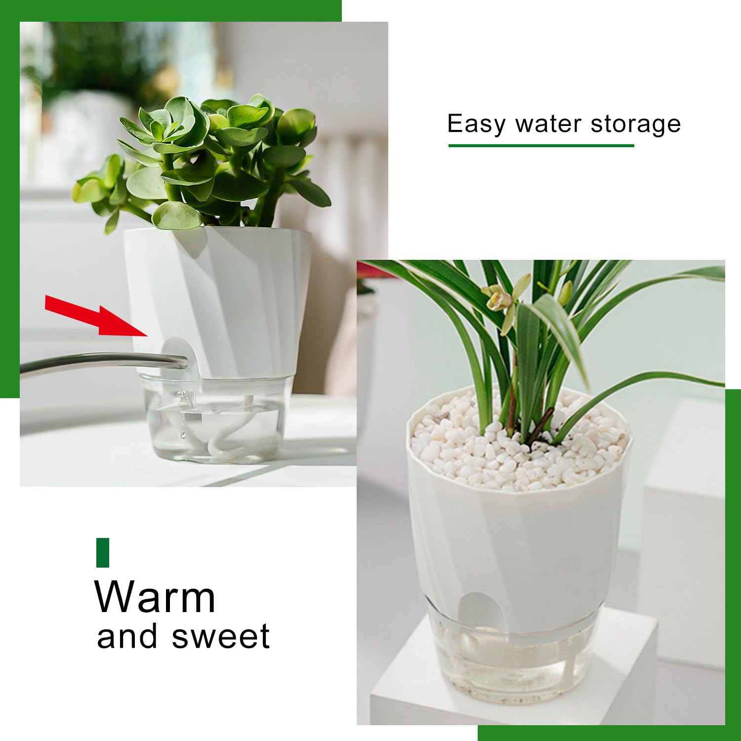 ROLMZJX 4 vasi autoinnaffianti da 20/15/12 cm, grandi vasi autoirriganti con corda di cotone stoppino, vaso in plastica con grande contenitore d'acqua per piante da interno, fiori, erbe aromatiche