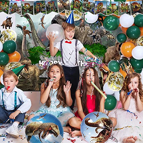 230Pcs Dinosaur Birthday Party Supplies Decoration For Boys Girls Kids, Serves 10 Guests With Banner, Backdrop, Foil Balloons, Stickers, Balloon Kit, Tableware, Cake Topper, Cup Cake Toppers #TOP5