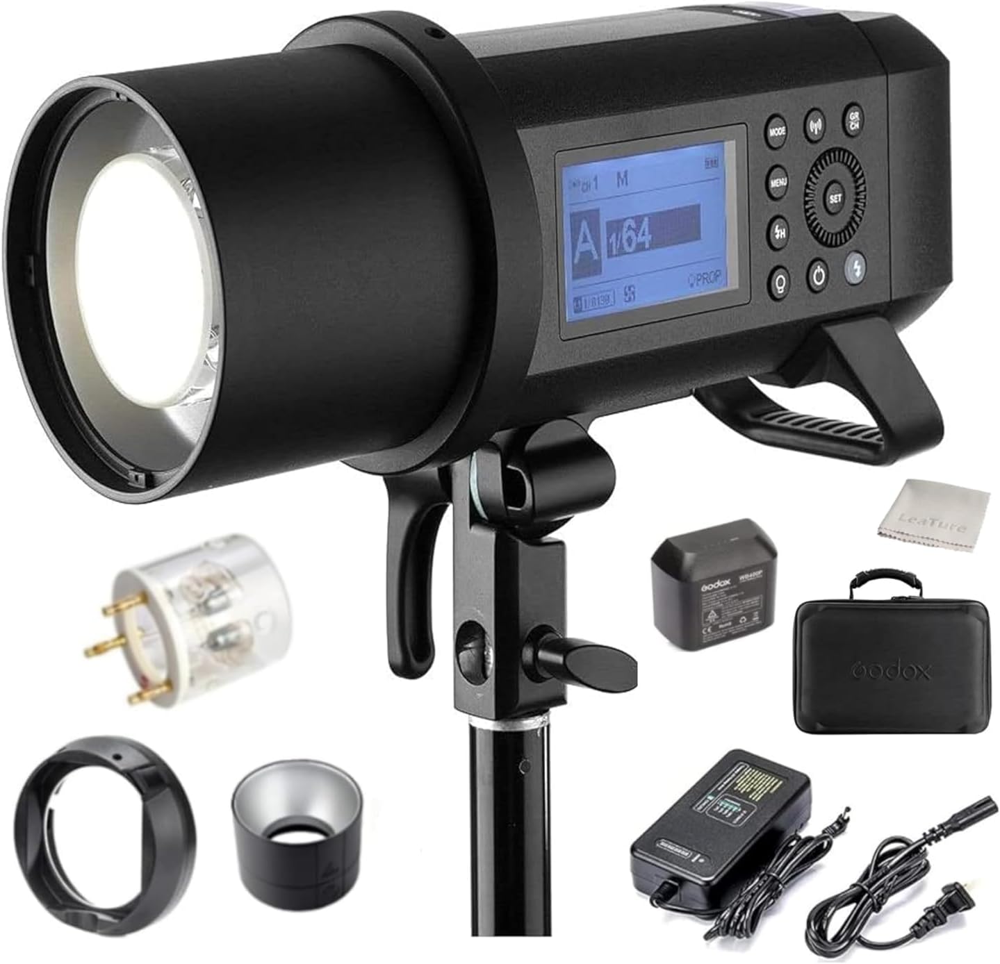 Godox AD400 Pro All-in-one Outdoor Strobe Flash with 400Ws Power, 21.6V/2600mAh Lithium Battery Pack Offers 390 Full Power Pops, Compatible with Canon, Nikon, Sony, Olympus, Fujifilm DSLRs