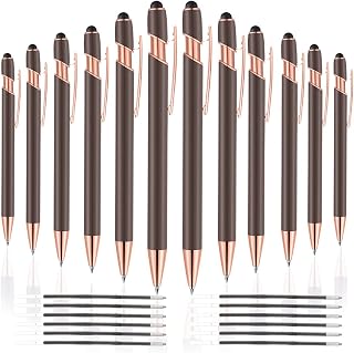 12 PCS 2 in 1 Stylus Ballpoint Pen with Stylus Tips (Rose Gold & Gray) | 1.0MM Black Ink Metal Pens, Black and rose gold pens