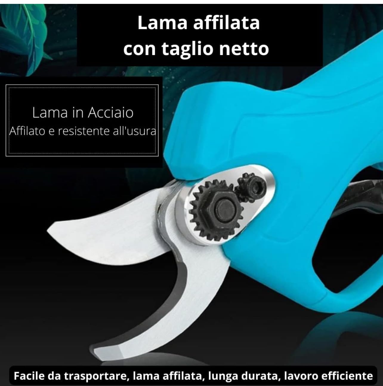 Bdit accessori Forbici Potatura con 2 Batterie da 48V Trincia Rami Professionale Cesoie Elettriche Forbice da Giardino Alberi da Frutta Cordless Senza Fili Arbusti, verde blu