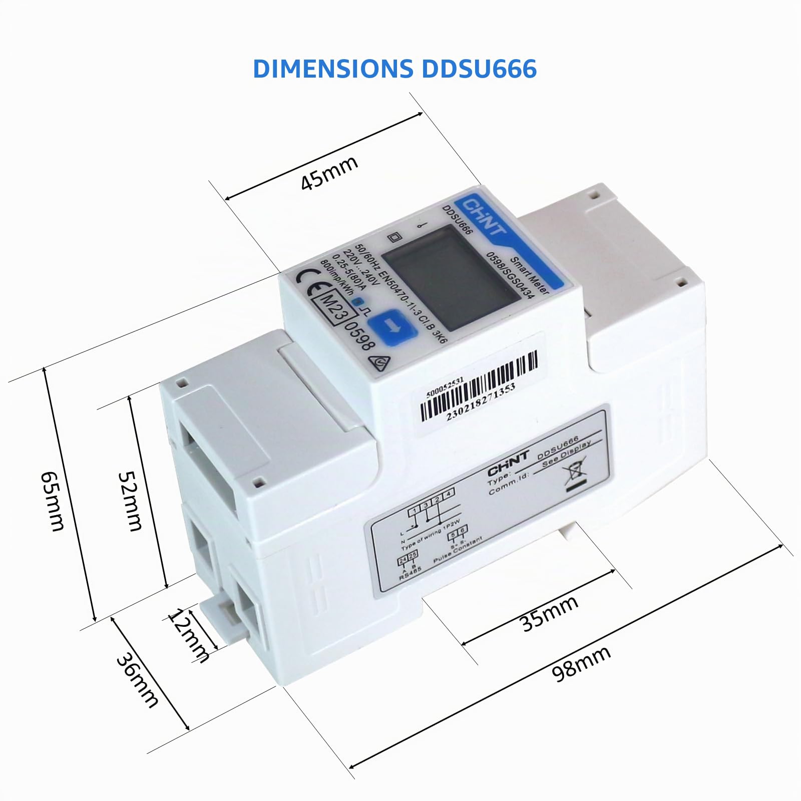 CHINT DDSU666 Compteur d'énergie électronique intelligent monophasé DIN35mm Compteur électrique 5(80) A connexion directe avec interface RS485, conforme à Modbus RTU, certificat MID