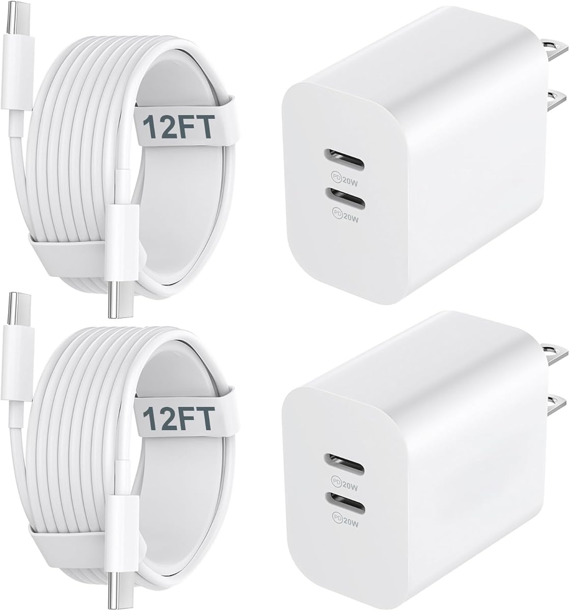 USB C Charger Block for Phone 17 16 15 Pro Max,20W Type C Charger with 12FT Long USB C to C Fast Charging Cord Cable Compatible for 17 16 15 Pro Max/17 16 15 Pro/15 Plus/15/Android Phone