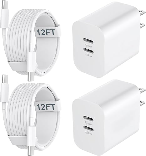 Miniatura 8 de Cargador para iPhone 1515 Pro Max de carga rápida, bloque de carga USB C de doble puerto de 20 W con cable de carga USB C a C de 10 pies de largo