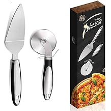 Classic Stainless Steel Pizza Wheel Cutter Server Set Pizza Cutter Pie Slicer Spatula with Safety Sharp Blade & Comfort Grip for Cutting Pies Through Crusts and More Black