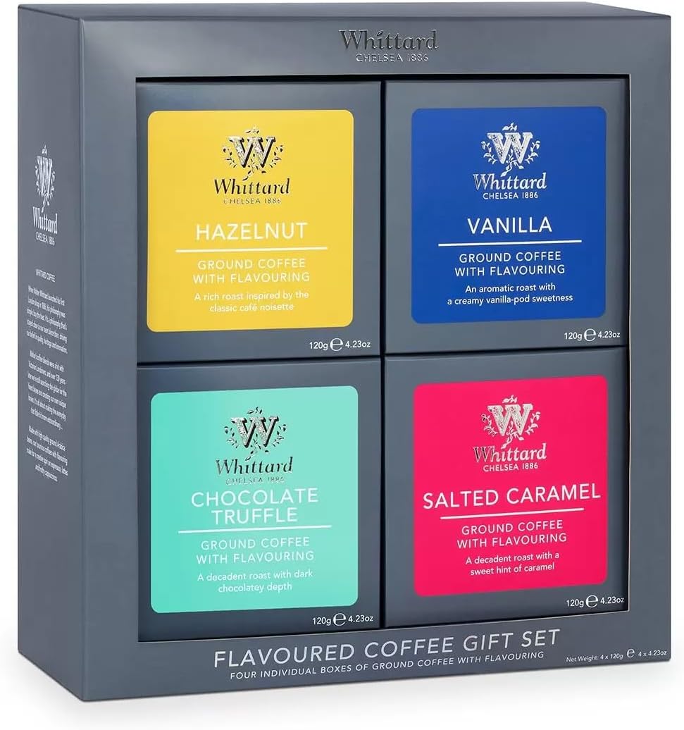 Whittard | Flavoured Coffee Gift Set For Men & Women | 4 Boxes of Single Origin Arabica Ground Coffee | Brews up to 58 cups | 4 x 120g Ground Coffee Bags