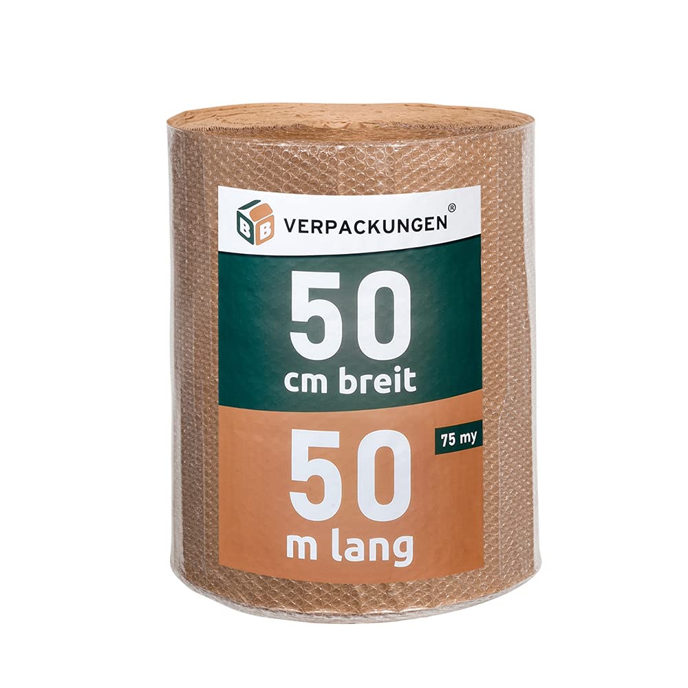 BB-Verpackungen 3 x Luftpolsterfolie 0,5 x 50 m papierkaschiert (75 my stark, Schutz von empfindlichen Gegenständen) - Sets zwischen 1 und 4 Rollen
