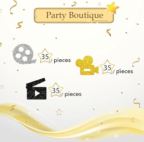 Miniatura 2 de 100 piezas de confeti de película, confeti dorado para mesa de fotografía para fiesta nocturna de cine, cámara y carrete de película, dispersos de