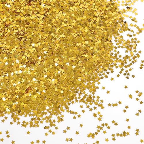 STEFORD 150g Gold Star Confetti 6mm Glitter Stars Shiny Gold Table Confetti Metallic Sequin Sprinkle Stars for Baby Shower Wedding Christmas Valentine Party Decorations