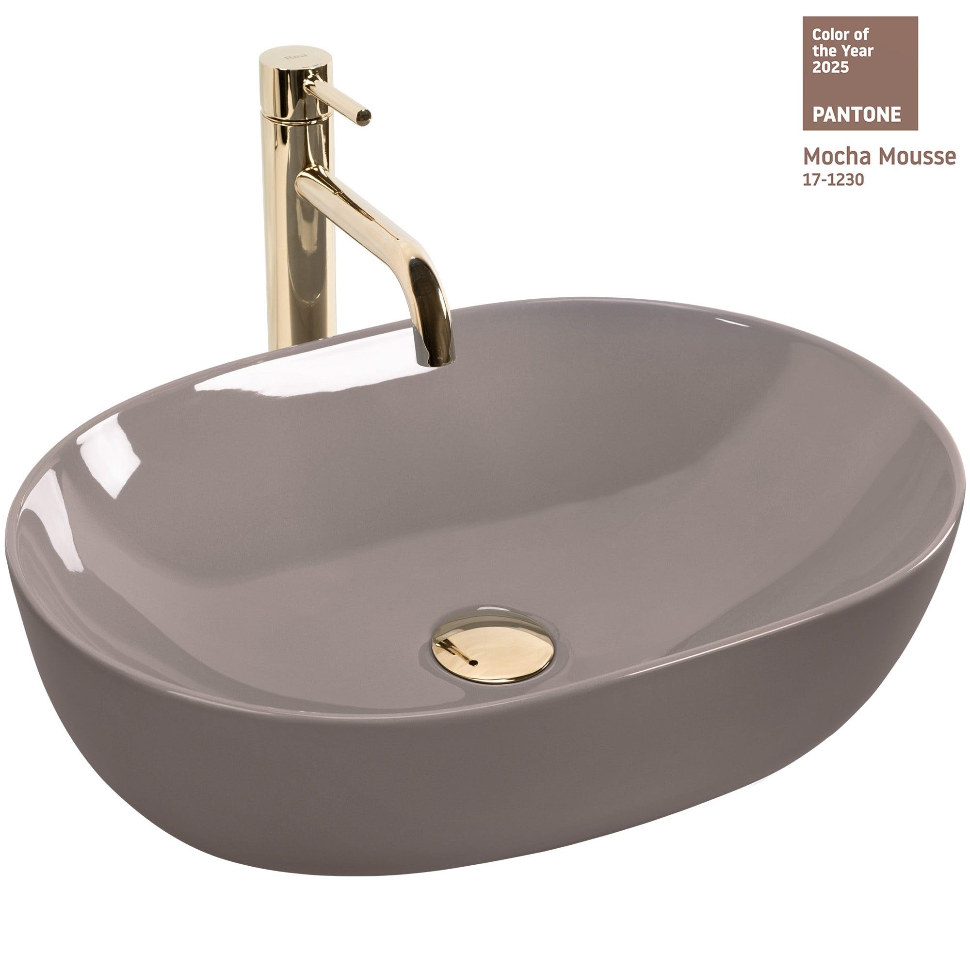 Rea - Lavabo Da Appoggio Lisa Shiny In Ceramica,Beige, Ovale 49X35X14cm