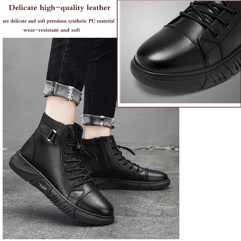 Dimleen Men's Italian High-Top All Black Leather Boots Stylish with Side Zipper Chukka Ankle Boots Non-Slip Softsole,Shock Absorption (black,12,12,Men)2