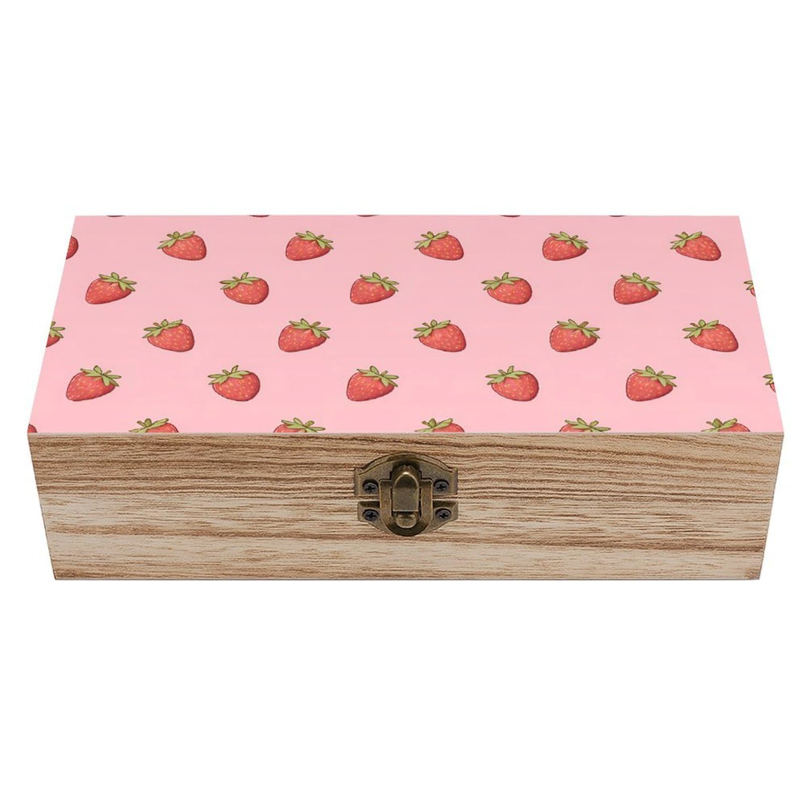HLBSDM Christmas Valentine Pink Strawberry Fruit Theme Wooden Storage Box