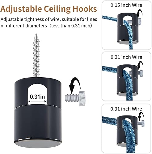 Miniatura 3 de Paquete de 6 ganchos de techo mejorados para luces colgantes, ganchos negros para luz de techo, gancho de aluminio súper carga, gancho moderno para