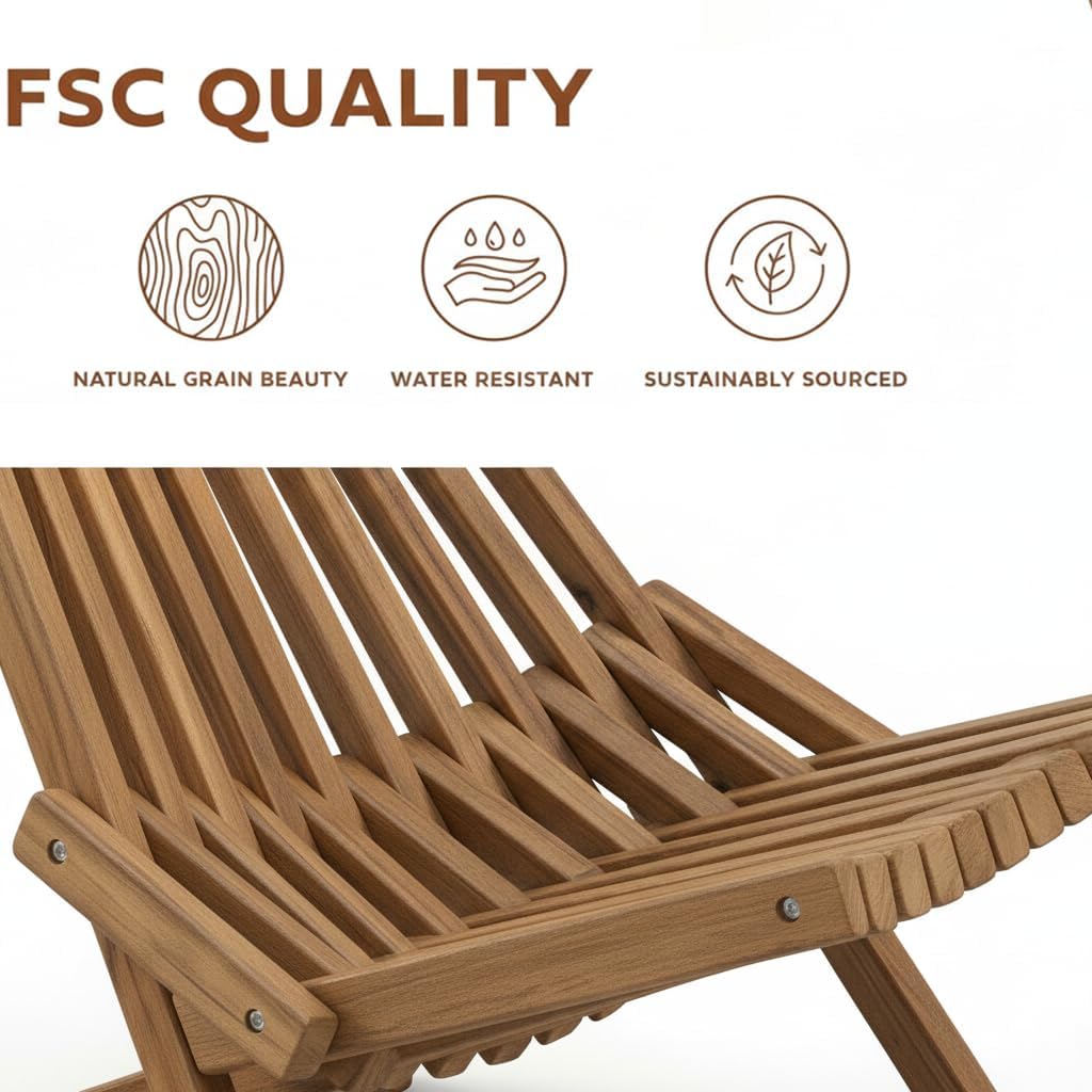 Wooden Folding Tamarack Chairs, Natural Wood Adirondack Chairs, Wood Folding Chair for Outdoor, Patio, Porch, Pool, Backyard, Garden, Balcony and Deck (1 Pack)