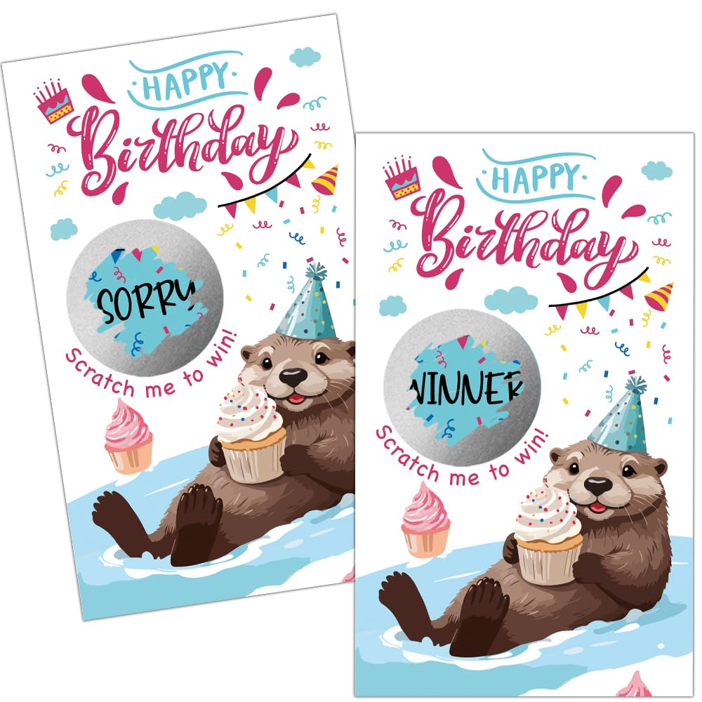 Haizct 50 Pack Theme Scratch Off, Happy Birthday Otter Scratch Card for 18th Birthday Party Lottery Group Game, 18th Gift for Otter Lover, Party Raffle Tickets, Baby Shower
