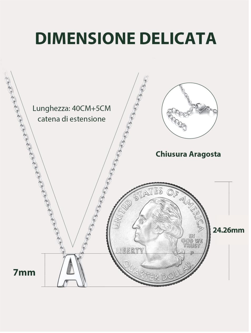 ChicSilver Collana Argento 925 Donna con 26 Lettera Iniziale A-Z, Collana Argento Donna Elegante per Compleanno Anniversario