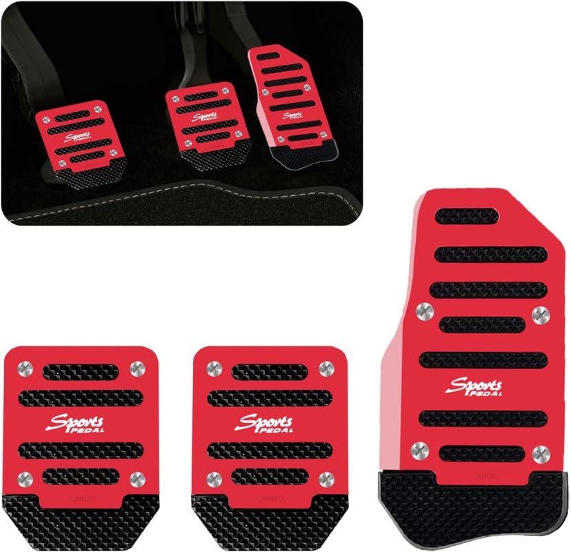 CARIZO Car Sports Red Non Slip Aluminium Alloy Pedal Pad, Clutch Brake Accelerator Pedal Pad Cover, Anti Rubbing Car Pedal Replacement Kit Compatible with Skoda Rapid (Type-II) 2017-2020-picture-19