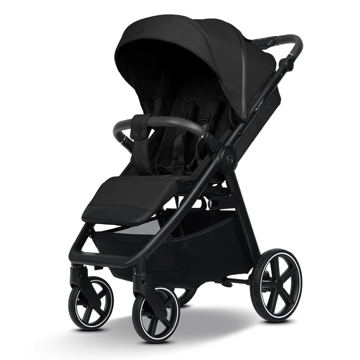 my junior® PLIA² | großer Komfortbuggy mit Luftkammerreifen, Einhand-Faltmechanismus, einstellbare Federung, XXL-Einkaufskorb & -Verdeck, Belüftung, inkl. Getränkehalter + Tragegurt (Ink Stone)