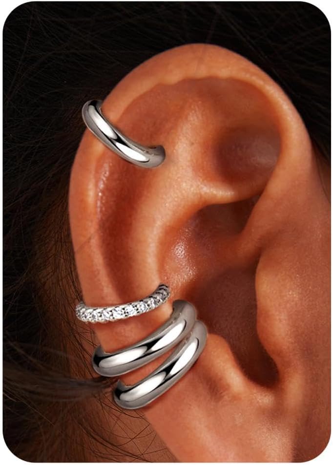 Gold Plated Ear Cuff Earrings for Women Non Piercing – Hypoallergenic Ear Cuffs Silver/Gold No Tarnish Clip on Cartilage Earrings Fake Earring Set Trendy Jewelry