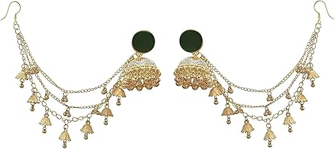 Bollywood Jhumka Drop Earrings, Indian Vintage Bell Beaded Tassel Layered Chain – Gypsy Ethnic Traditional Jewellery for Weddings, Festivals & Special Occasions
