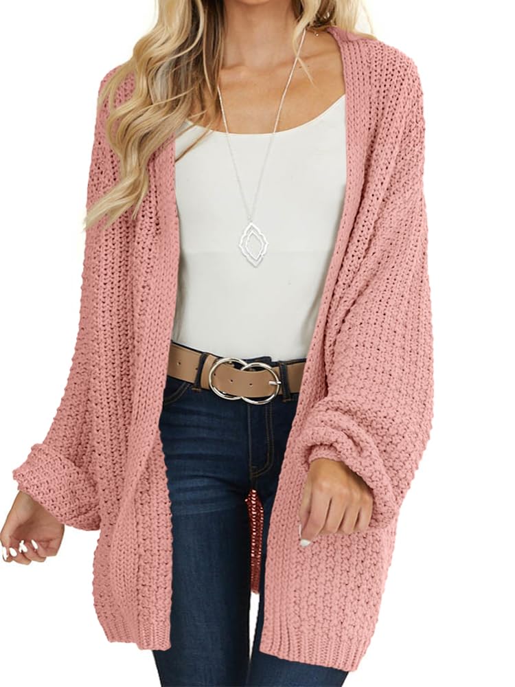 Maroway Womens Cardigan Solid Color Long Sleeve Open Front Chunky Knit Sweater Outwear