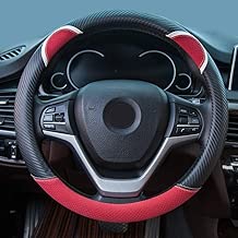 Alusbell Cute Carbon Fiber Steering Wheel Cover Synthetic Leather Auto Car Steering Wheel Cover for Women 15 Inch Red - coolthings.us