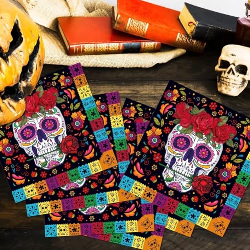 Servilletas de papel con diseño de calaveras mexicanas para decoración de almuerzos de Halloween 8
