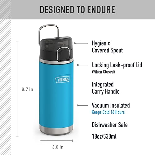Miniatura 2 de THERMOS ICON SERIES, botella de agua con boquilla, 18 onzas, color verde azulado oscuro, botella de agua de acero inoxidable aislada al vacío con
