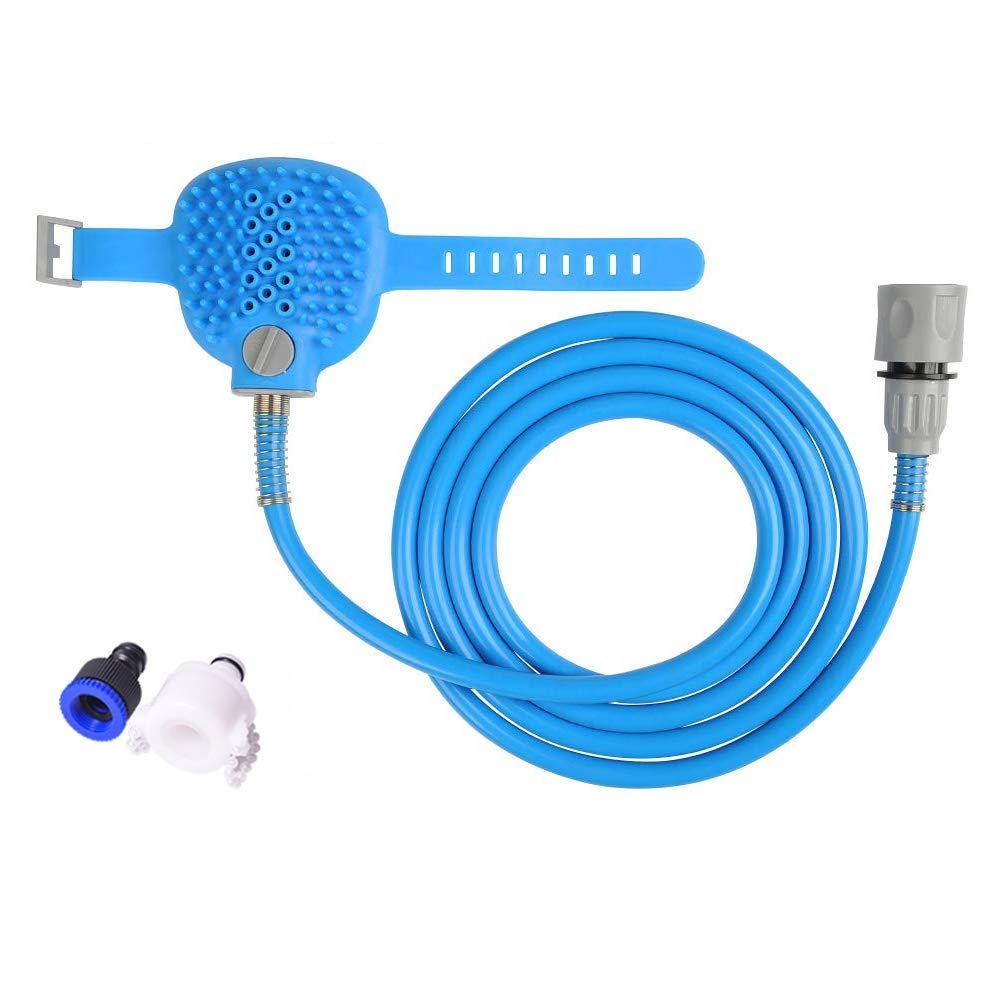 LOMESH Dog Bathing Tool, Pet Shower Sprayer & Pet Bath Brush 2-in-1 Upgraded Pet Shower Attachment for Bathtub & Outdoor Garden Hose Compatible (Pack of 1 - Blue)