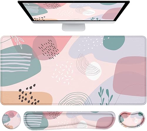 Lateefah Alfombrilla grande para mouse y reposamuñecas para teclado, alfombrilla de mouse extendida 4 en 1 con soporte para muñeca, protector de