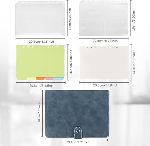 Vista 57 de FYY - Cuaderno de 6 anillos de piel sintética con bolsillos, divisores y papel de recarga, agenda de tamaño A5, color azul marmolado