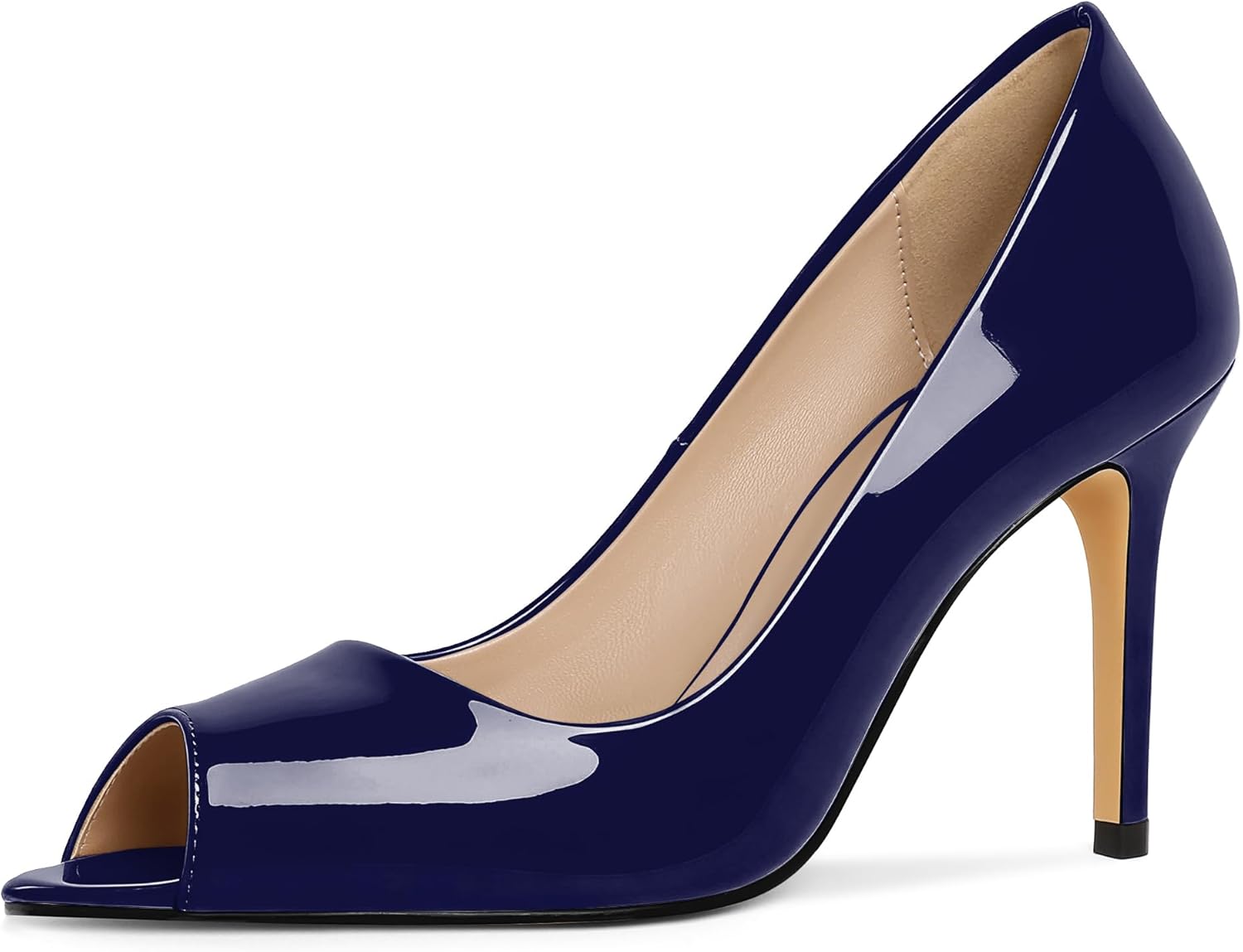 Eldof Women's Peep Toe Pumps Stiletto High Heel Open Toe Pump Dress Wedding Sexy Bridal Classic Shoes 3.5 Inches