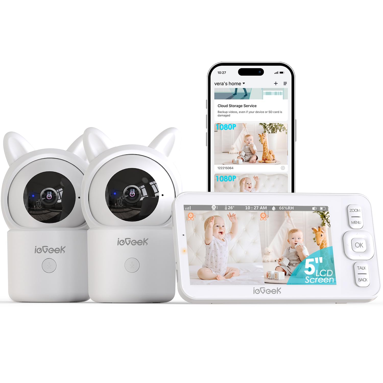 ieGeek Baby Monitor with Camera and Audio, 5" Split Screen HD Video Monitor