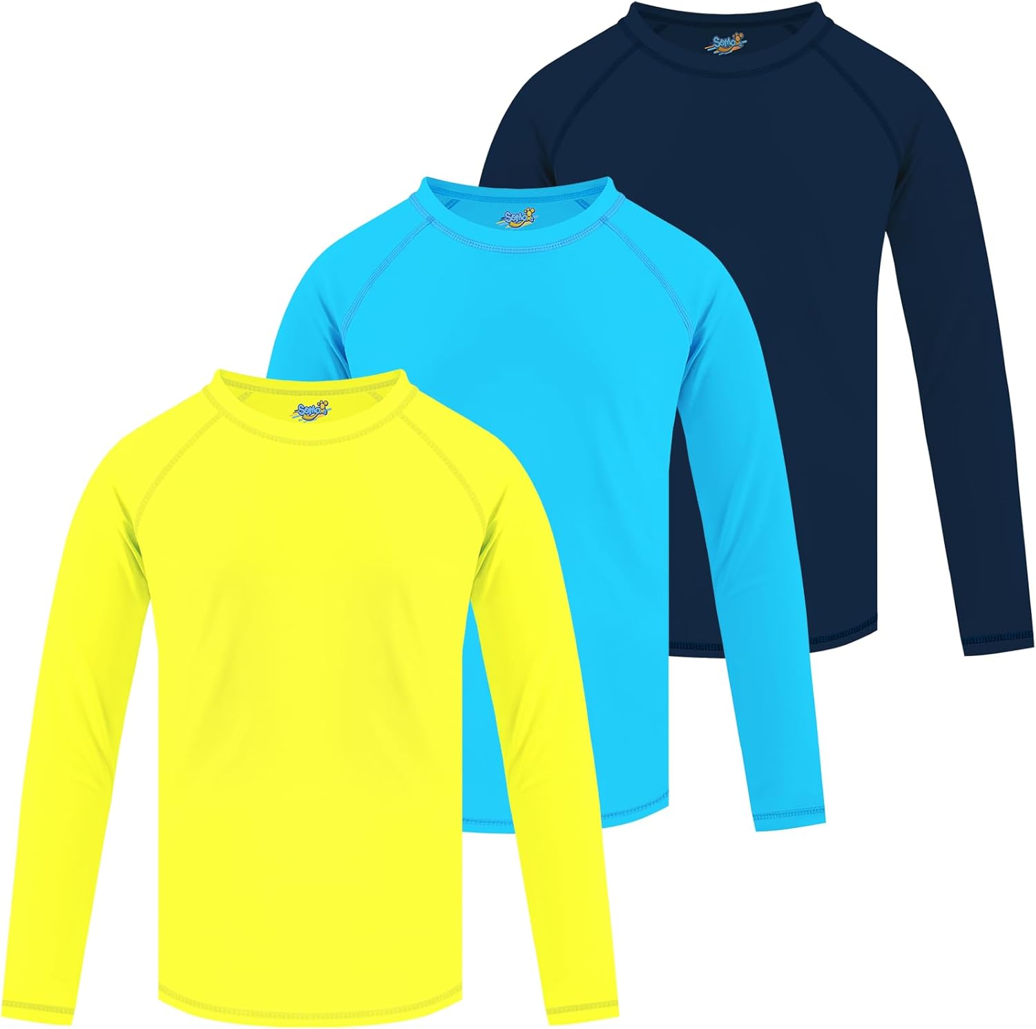 3 Pack Boys Rash Guard Swim Shirt Long Sleeve UPF+ 50 Sun Swimwear for Toddler Kids Rashguard Water Swimming Shirts