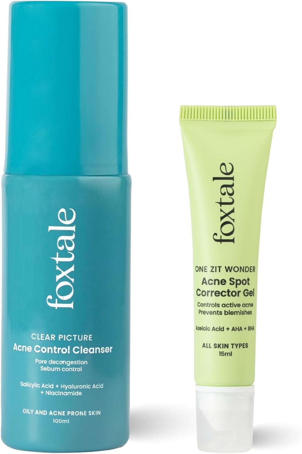Foxtale Overnight Acne Reduction | Acne Control Cleanser 100 ml + Acne Spot Corrector Gel 15ml