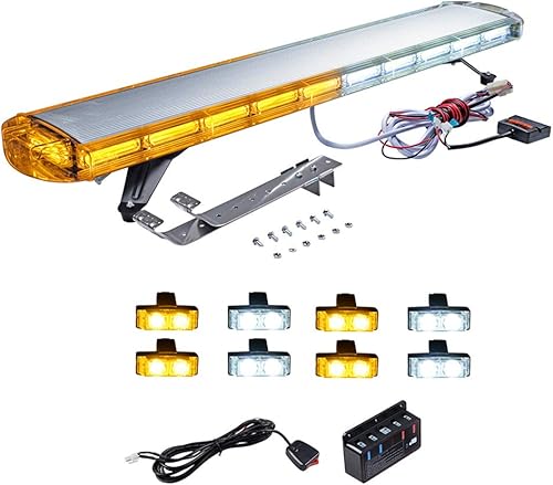 CORP - Barra de luz estroboscópica de emergencia LED de 47 pulgadas, 22 COB, color blanco ámbar, 4 unidades, 2 LED, con caja de control, advertencia