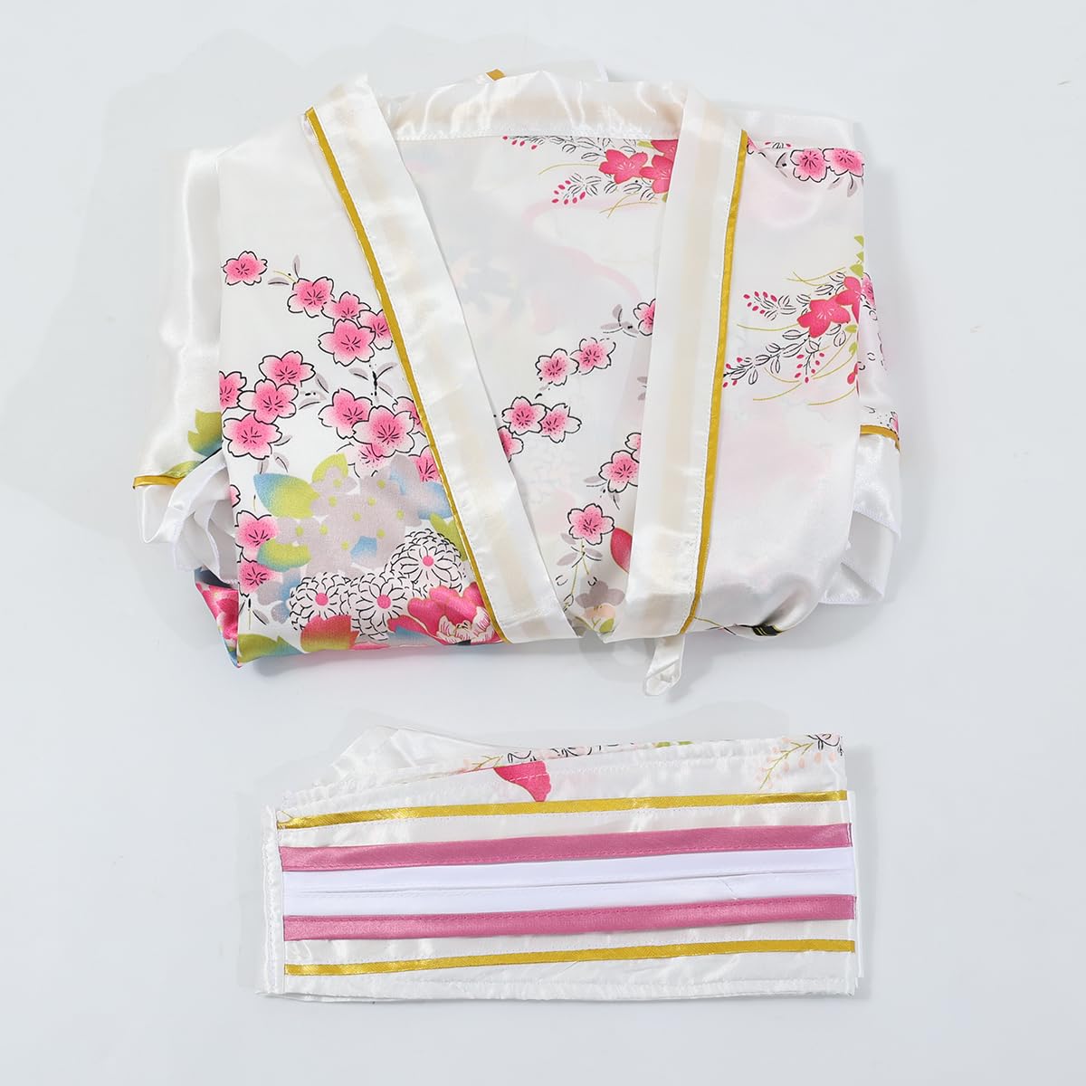 BPURB Kimono-Kostüm, japanisches traditionelles Geisha-Yukata-Cosplay, Damen, sexy Kirschblüten, Bademantel, Nachtwäsche mit Obi-Gürtel